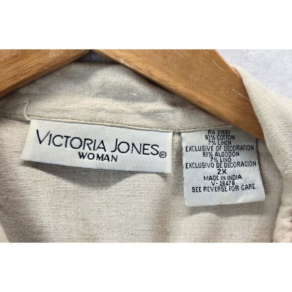 VTG 90s Woven Vest Cream Cotton Linen 2X Victoria Jones Woman Floral Embroidery - Picture 7 of 15